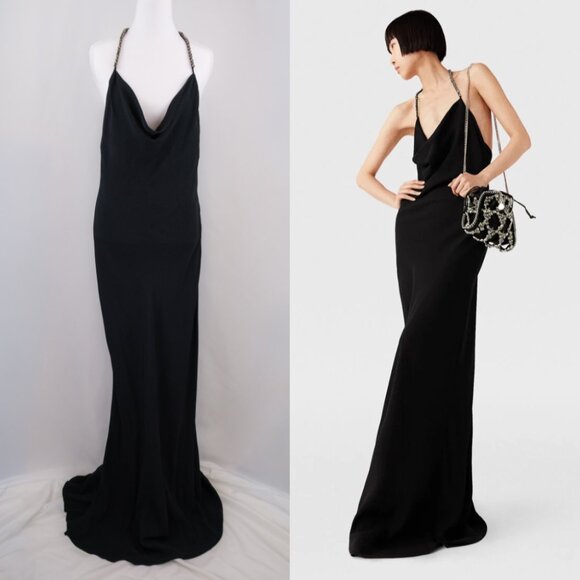 Stella McCartney Dresses & Skirts - Stella McCartney Plunge Crystal Halterneck Floor-Length Maxi Dress, Black, IT 40
